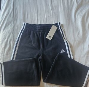 NWT Adidas Girl's Black with White Stripes Fleece Joggers - S 7/8